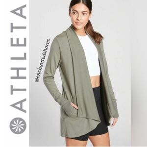 Athleta Pranayama Restore Wrap Sweater Knit Cardigan Neutral Olive Green69 Small